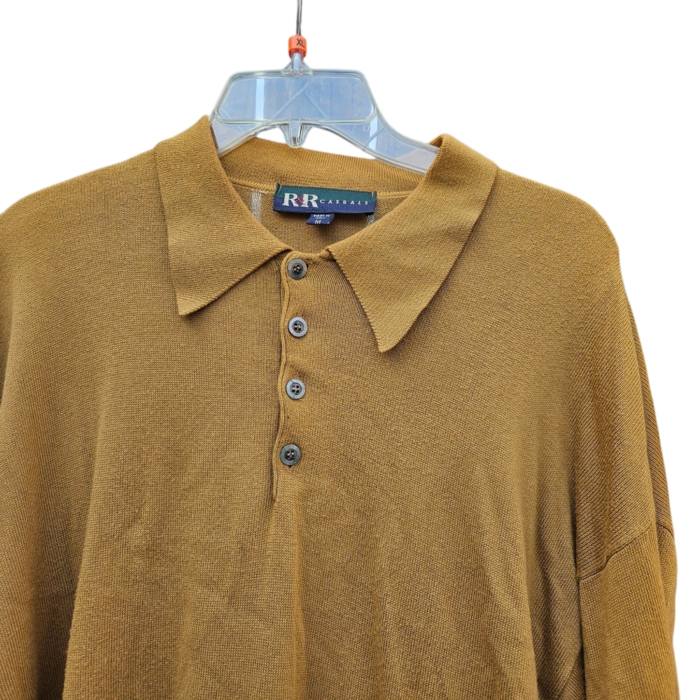 R&R Casuals  Mustard Yellow Polo Sweater Mens Size M - Picture 4 of 14